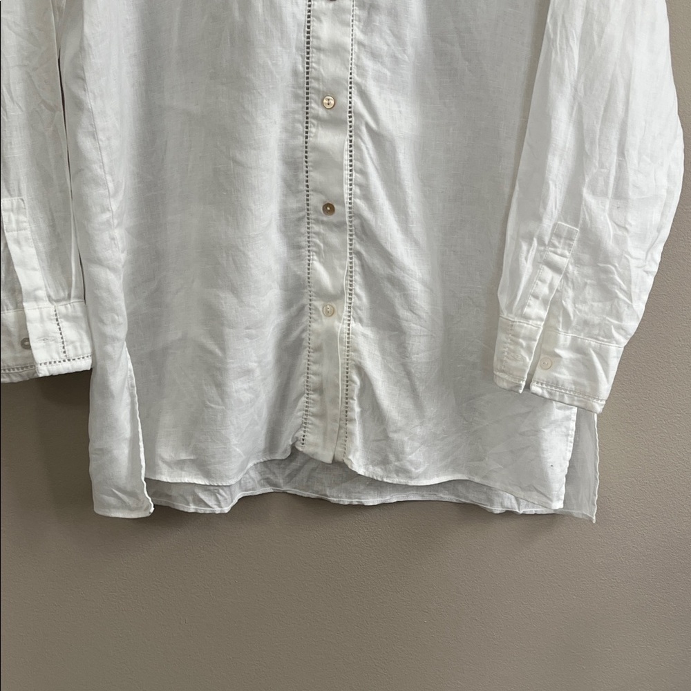 Elie Tahari white linen embroidered button down shirt size medium - Picture 3 of 15